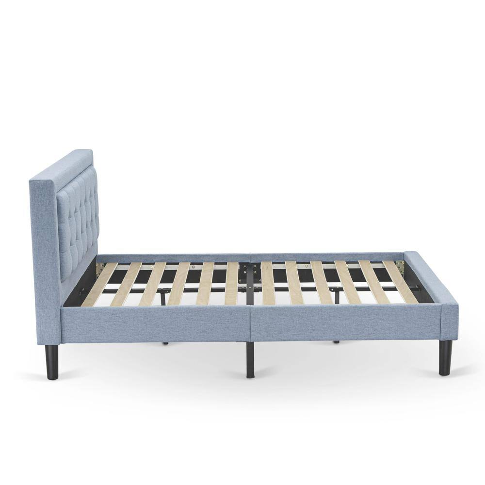 Back. East West Furniture - FN11F-1GO15 2-Pc Platform Full Size Bed Set with 1 Bed Frame and a Night Stand for Bedrooms - Denim Blue Linen Fabric - Denim Blue.