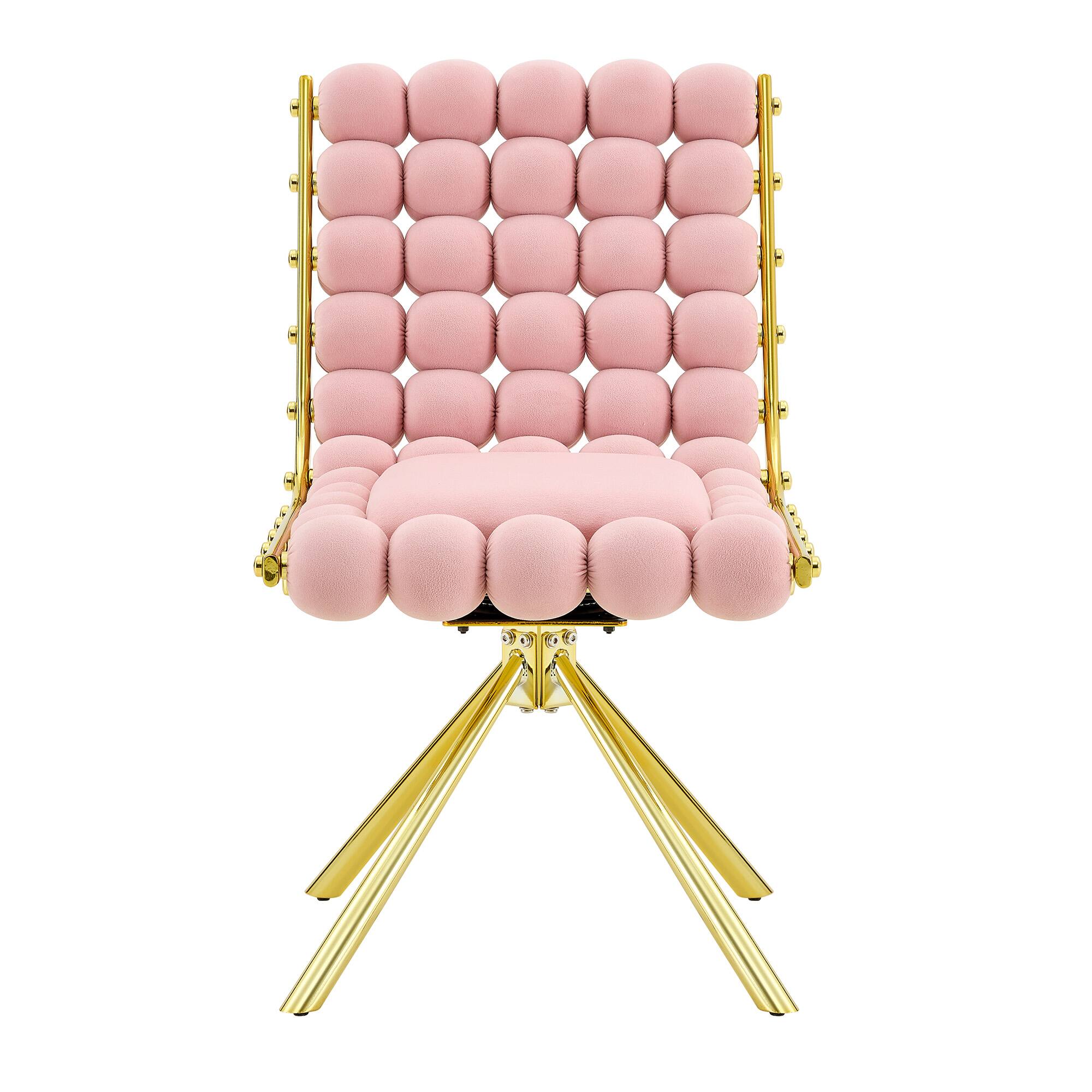 Alt View 4. Loheer - Loheer Pink Accent Chair Velvet Swivel Side Chair with Gold Metal Legs, Bubble Tufted Armless Seat, 1.63 ft - Gold,Pink.