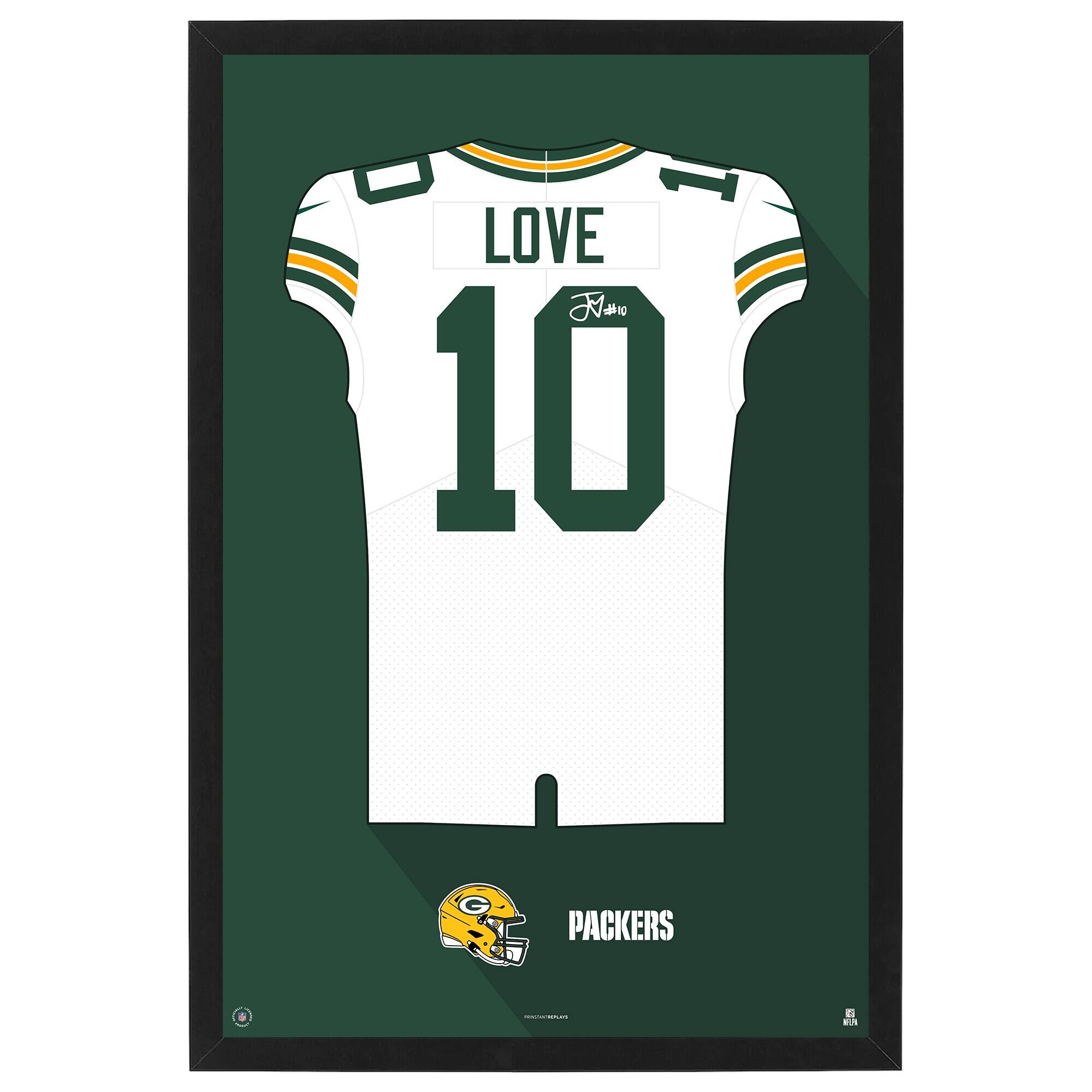 Sporticulture - Jordan Love Green Bay Packers Away Jersey Framed Art Print - White