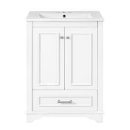 Boyel Living - 24 Inch Bathroom Vanity with Ceramic Sink Soft Close Doors Silver HandlesWhite - White