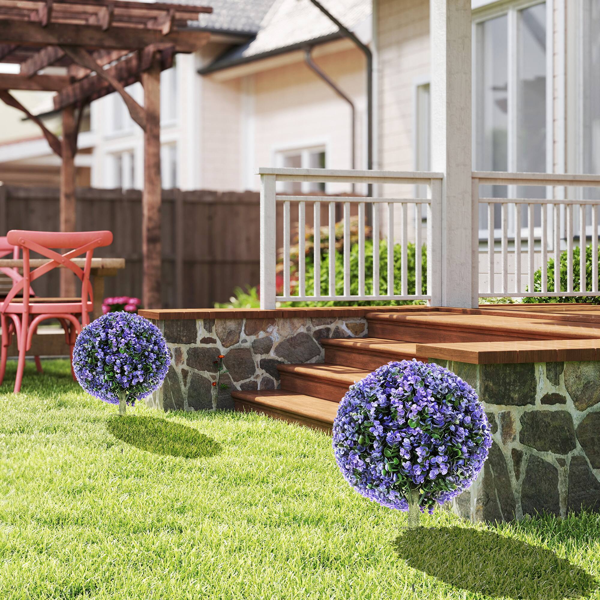 Alt View 1. Homcom - Pack 1.3ft Artificial Ball Eucalyptus Topiary with Ground Stake - Purple.