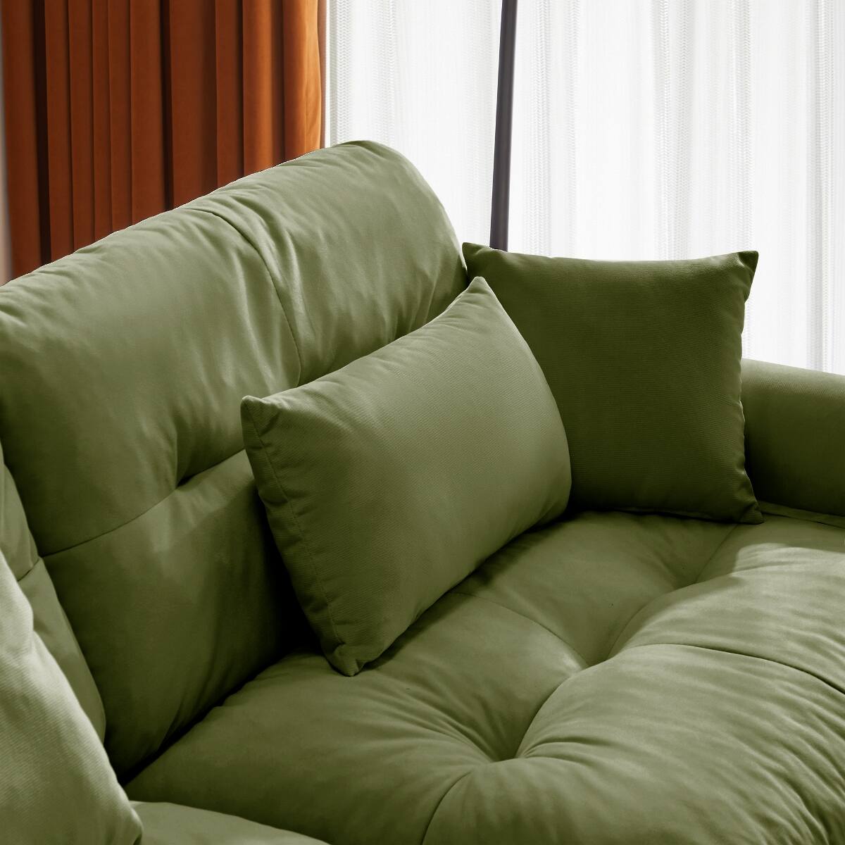 Alt View 1. Ropilly - Ropilly Olive Green Velvet Armless Sofa, Single Seat Accent Sofa with Pillow - Olive Green.