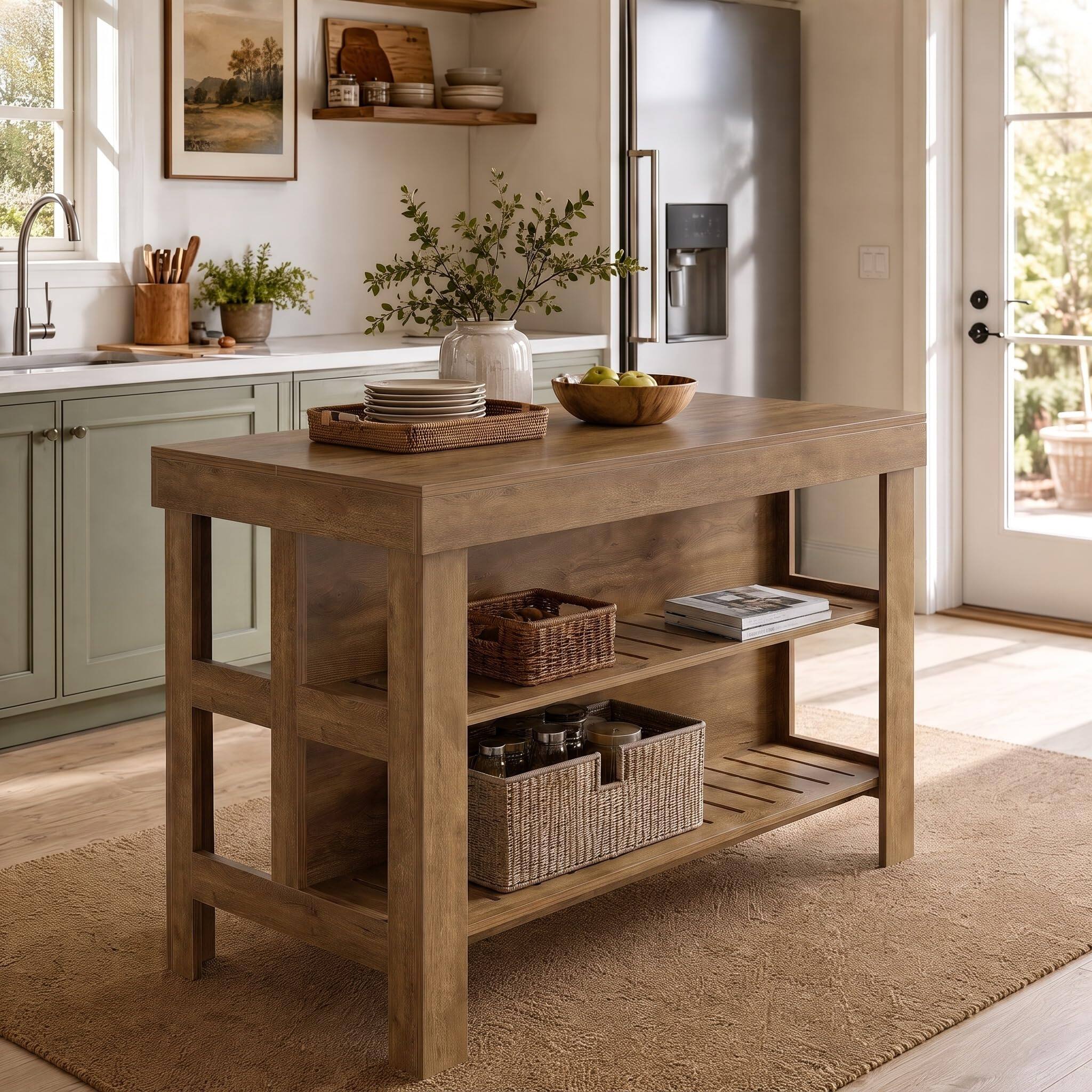 Alt View 1. Tribesigns - Kitchen Island with Storage Shelves (Vintage Brown) - Vintage Brown.