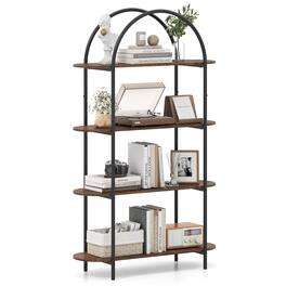 Costway - 1 PCS Arched Bookshelf, 4-Tier Open Bookcase with Sturdy Metal Frame for Living Room - Rustic Brown,Black