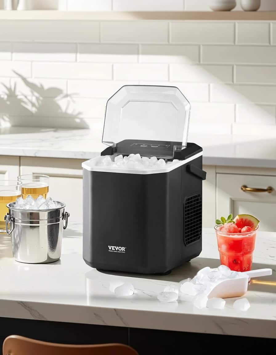 Forest'nSky - Portable Ice Maker - 26 lb/24H, 9 Cubes in 6 Mins, Self-Clean, 2-Size Bullet Ice with Scoop & Basket - Black