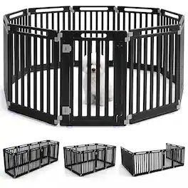 Gymax - Indoor Outdoor Dog Playpen w/Door Lock 31.5'' Height 10 Panels for RV Camping - Black
