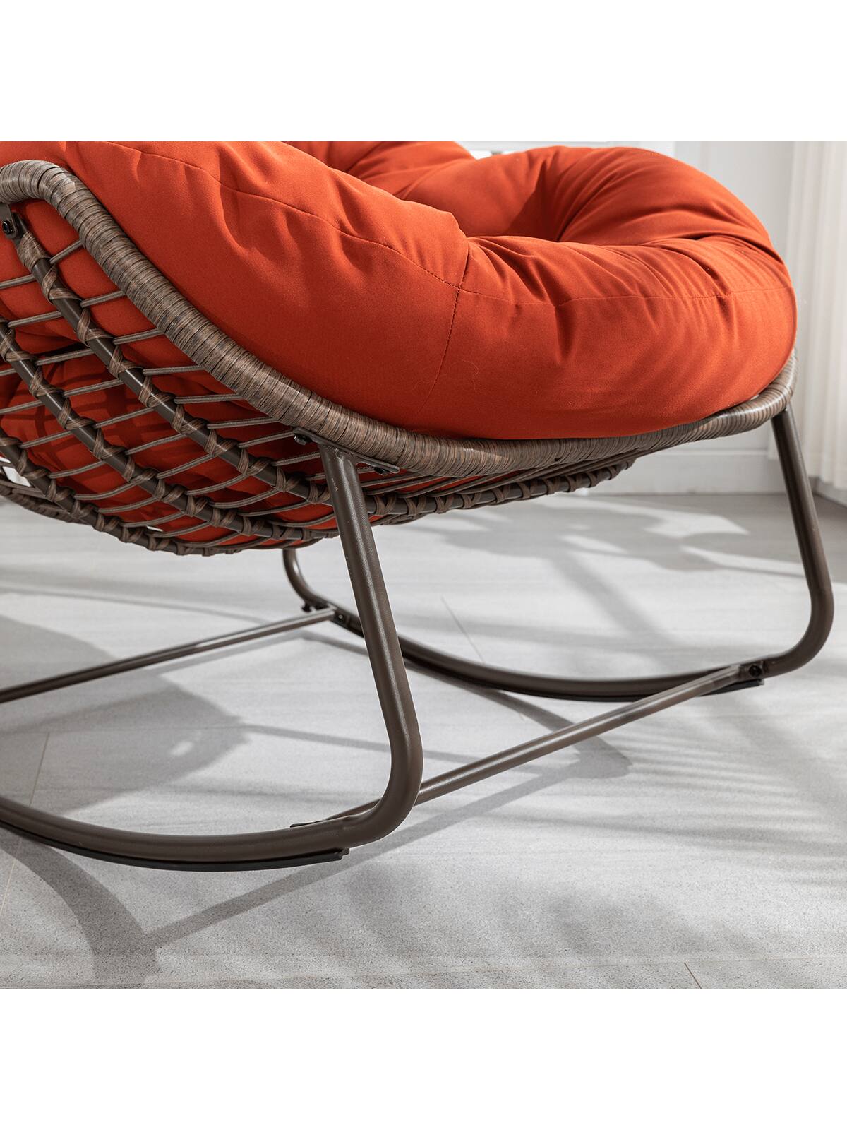 Alt View 1. Trinkets Crazed - Outdoor Patio Rocking Chair Set Of 2,Comfy Wicker Rocker Chair With Padded Cushion,Oversized Rattan Papasan Egg Chair - Orange.