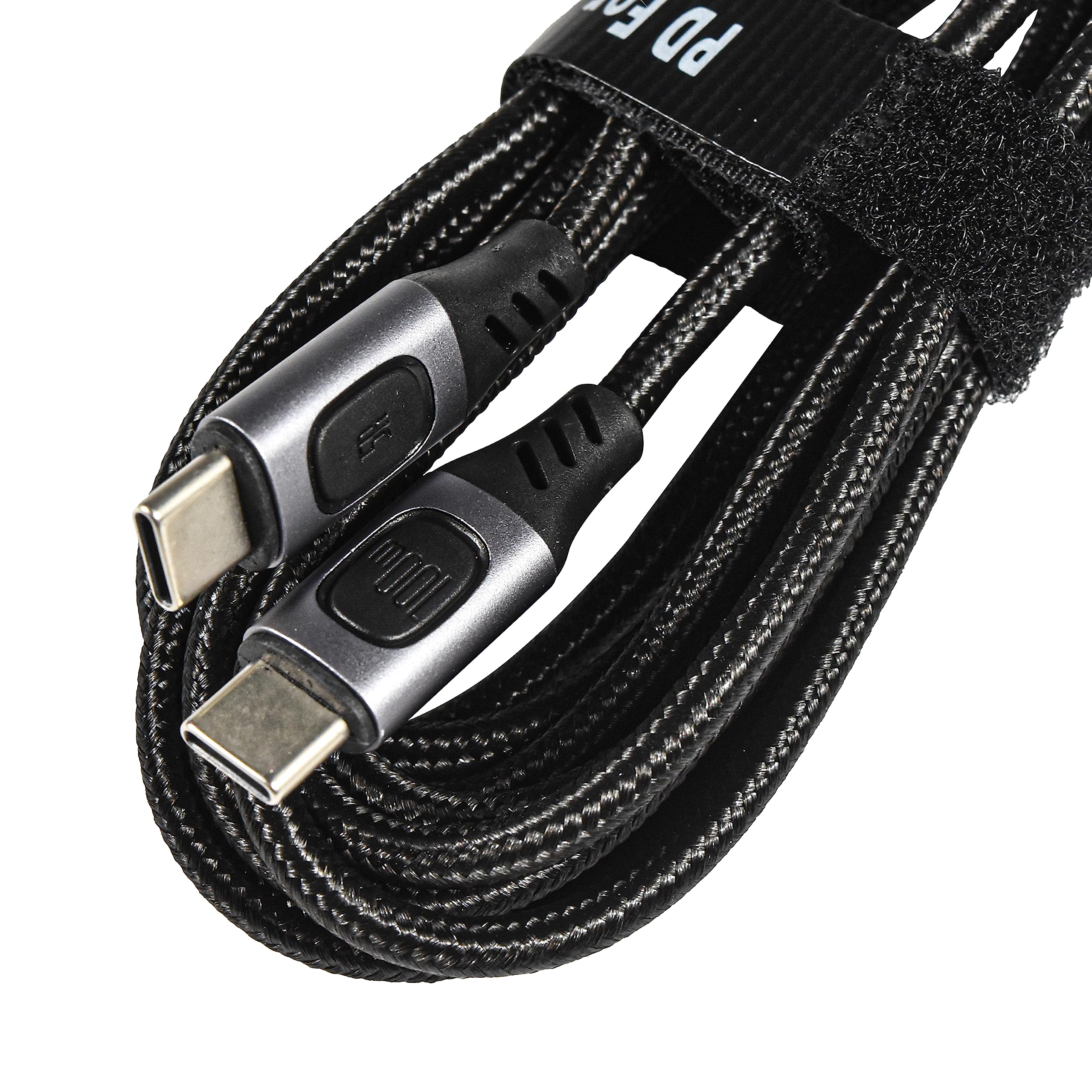 Left. HQRP - USB-C to USB-C 100 W Fast Charging Cable - 6.5 ft Nylon Cord for Nintendo Switch, Laptop, Tablet, Phone - Black.