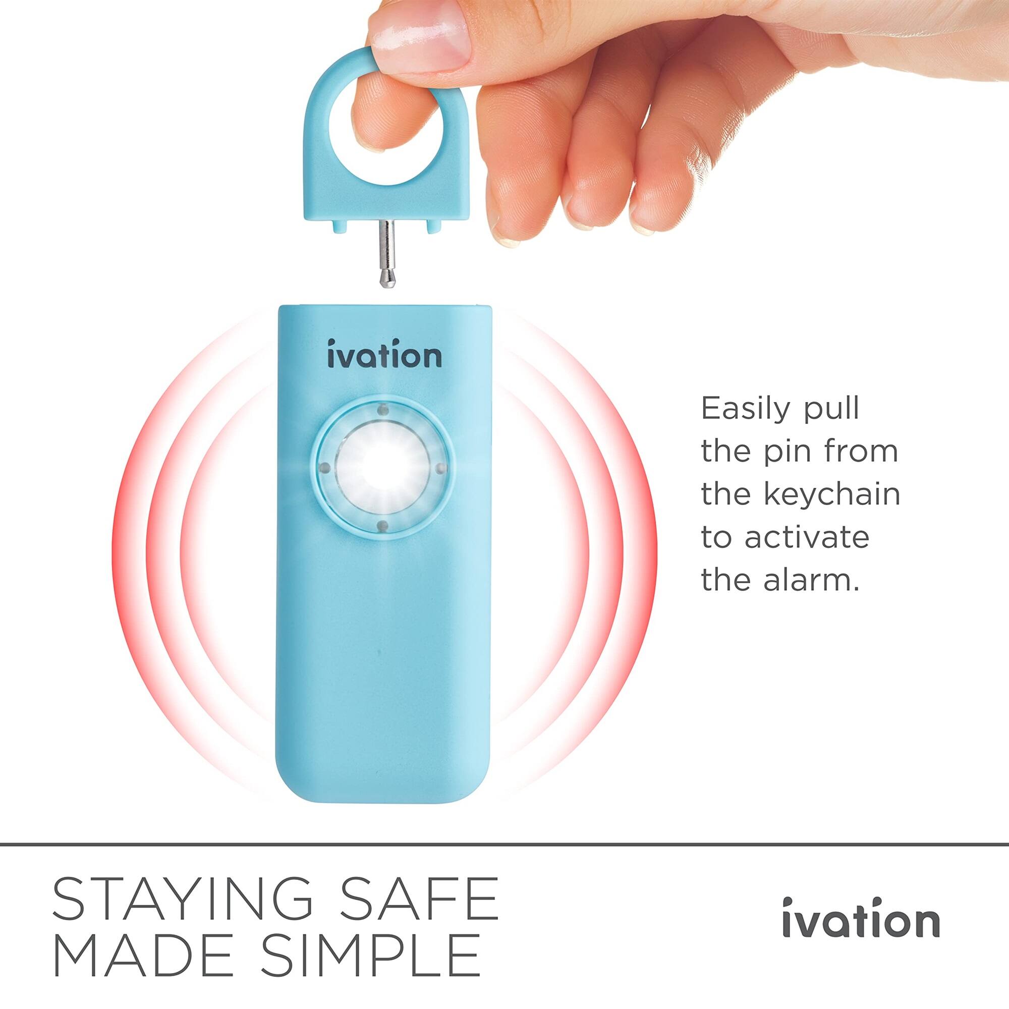 STAYING SAFE MADE SIMPLE, ivation, Easily pull the pin from the keychain to activate the alarm, ivation