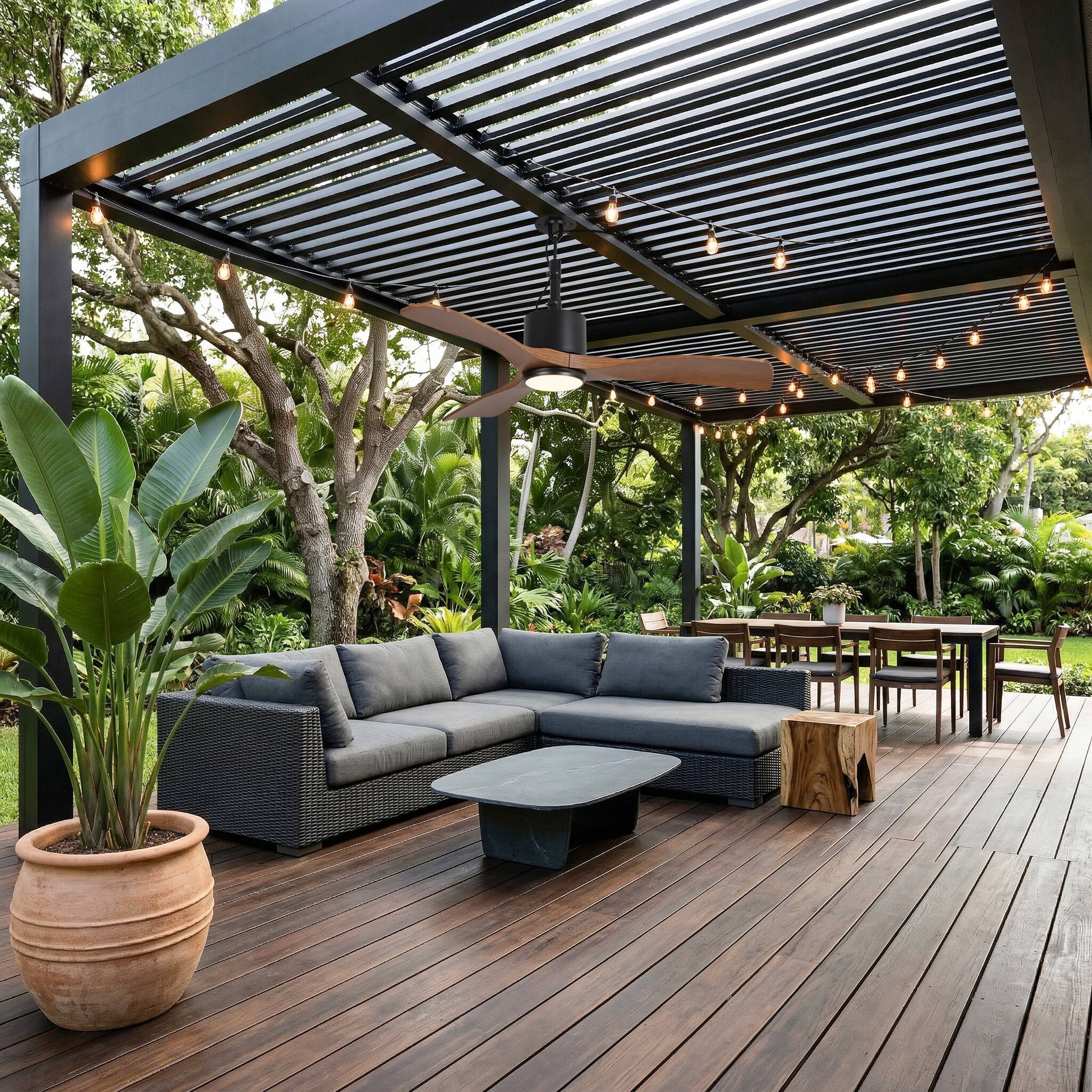 Alt View 1. Parrot Uncle - 42" Classic Waterproof Wet Outdoor Gazebo Hook Ceiling Fan with Light and Plug in - Brown.