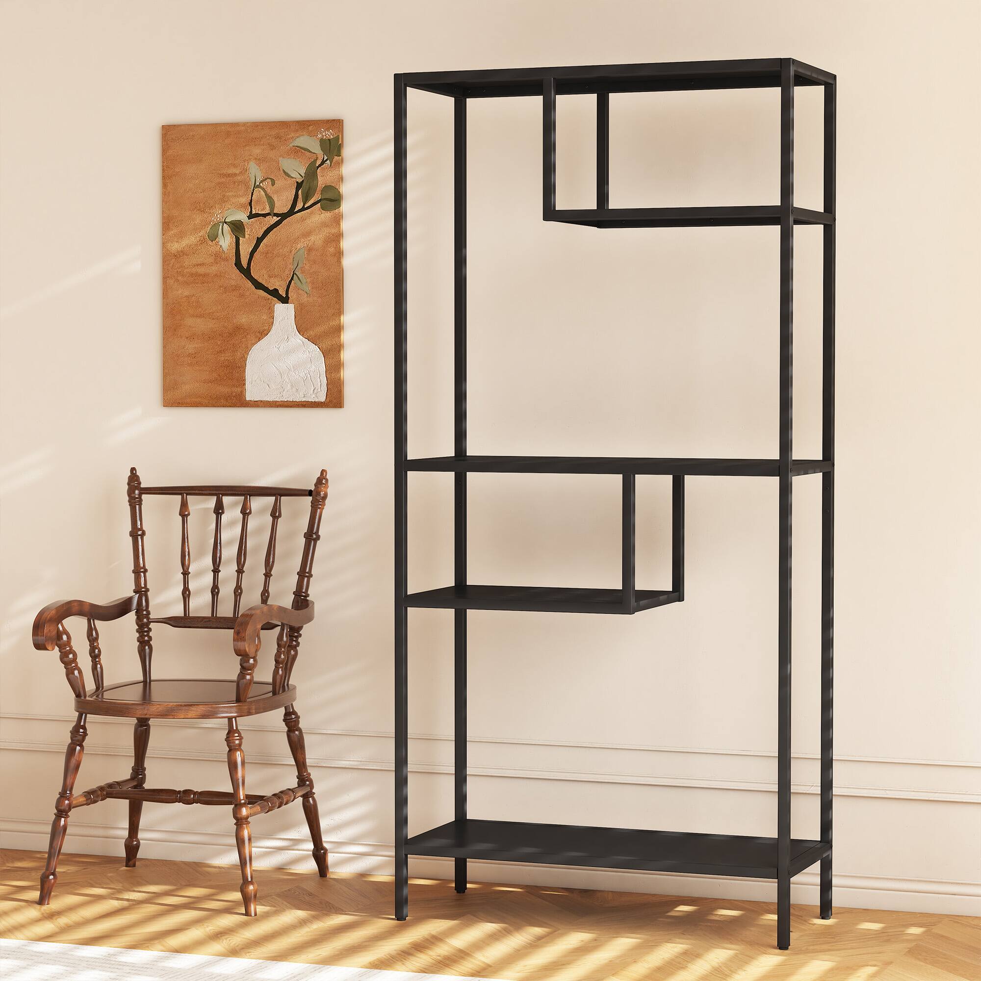 Alt View 1. Anysun - Anysun Freestanding Modern 4-Cubby Storage Shelf Organizer with Reinforced Metal Legs, Assembly Required - Black.