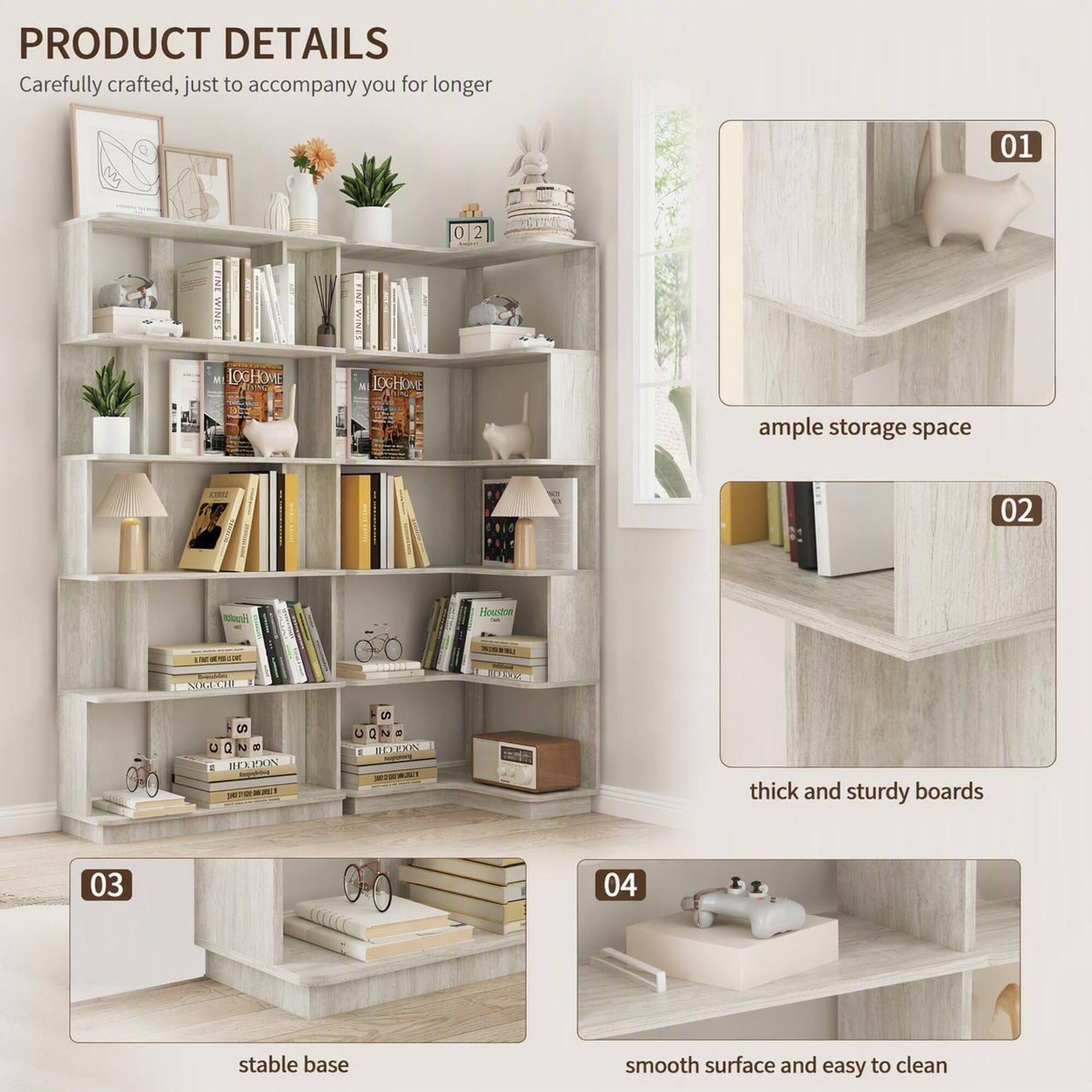 PRODUCT DETAILS  
Carefully crafted, just to accompany you for longer

01  
ample storage space

02  
thick and sturdy boards

03  
stable base

04  
smooth surface and easy to clean