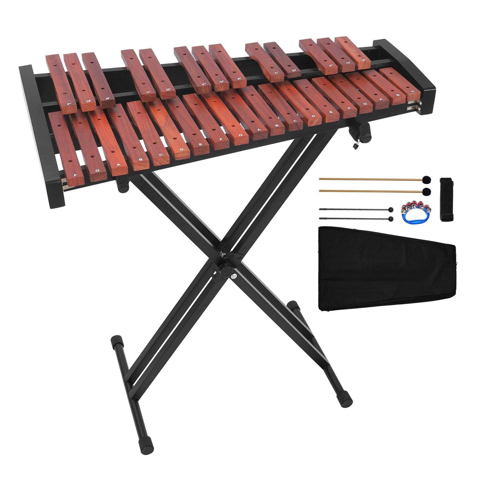 Glintex - Glockenspiel Xylophone 32 Notes with Adjustable Stand 4 Mallets Bag Professional Percussion Instrument for Beginners