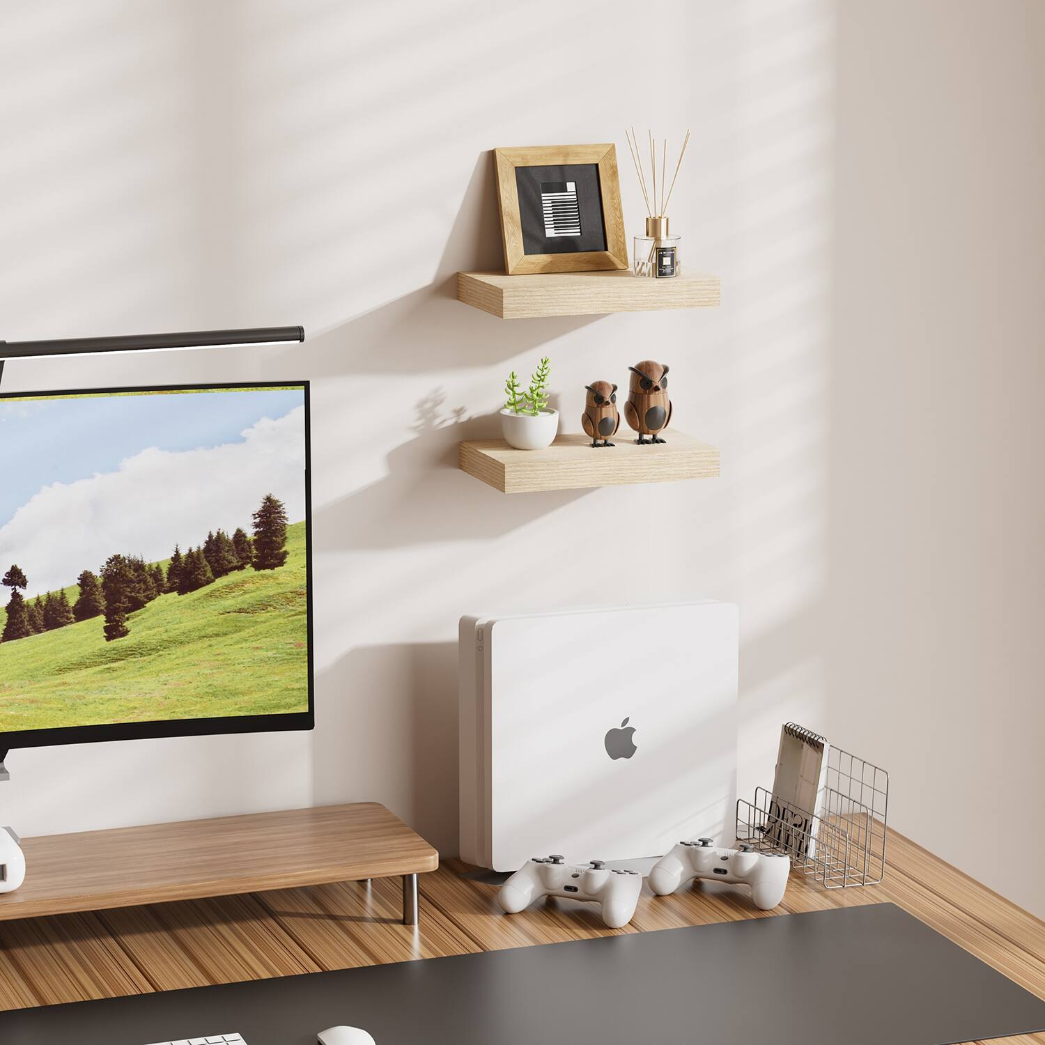 Alt View 5. BOMEDA - Wooden Floating Shelves for Wall, Wall Shelf for, Bedroom, Living Room, Bathroom Shelves Storage, 12x7x1.5 in, 2 Pack - Oak.