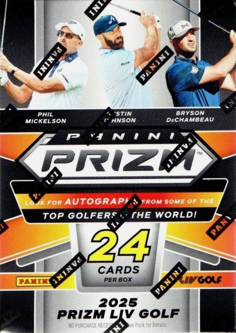 PANINI PRIZM  
Look for autographs from some of the top golfers in the world!  

24 cards per box  

2025 Prizm Live Golf  
No purchase necessary. See pack for details  

Phil Mickelson  
Stin Hanson  
Bryson DeChambeau
