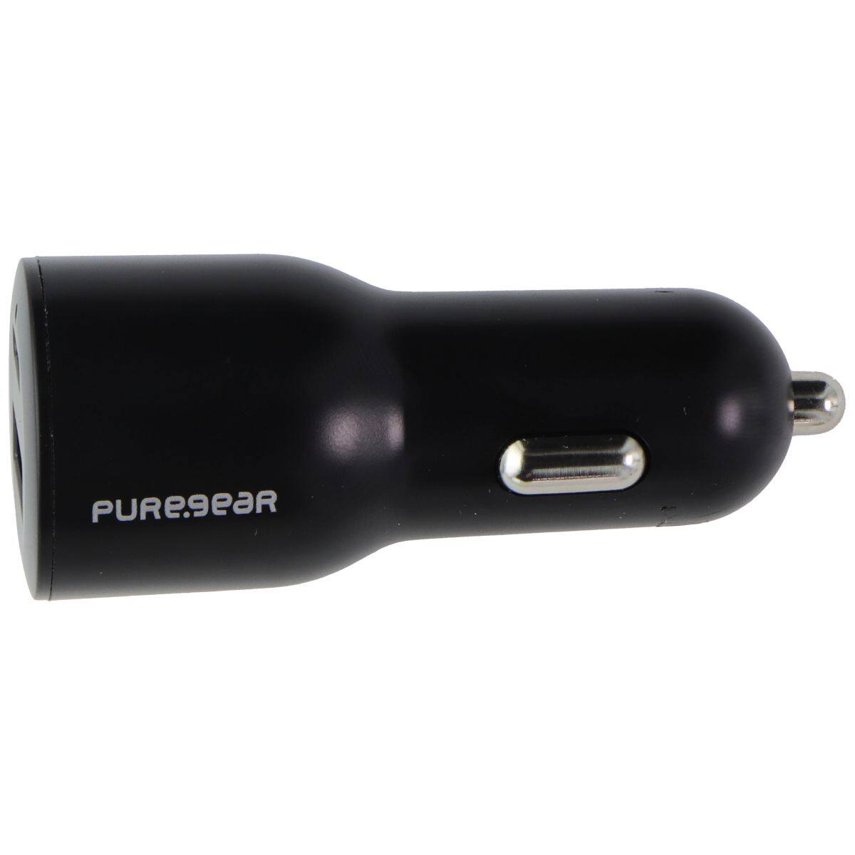 Front. PureGear - LightSpeed 42W car charger with USB-C PD and USB-A ports - Black.