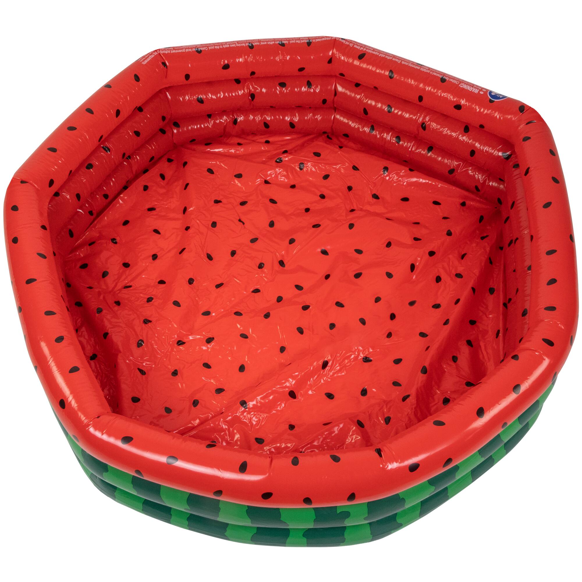 Alt View 2. Pool Central - Inflatable Round 3 Ring Watermelon Kiddie Swimming Pool - 47" - Red.