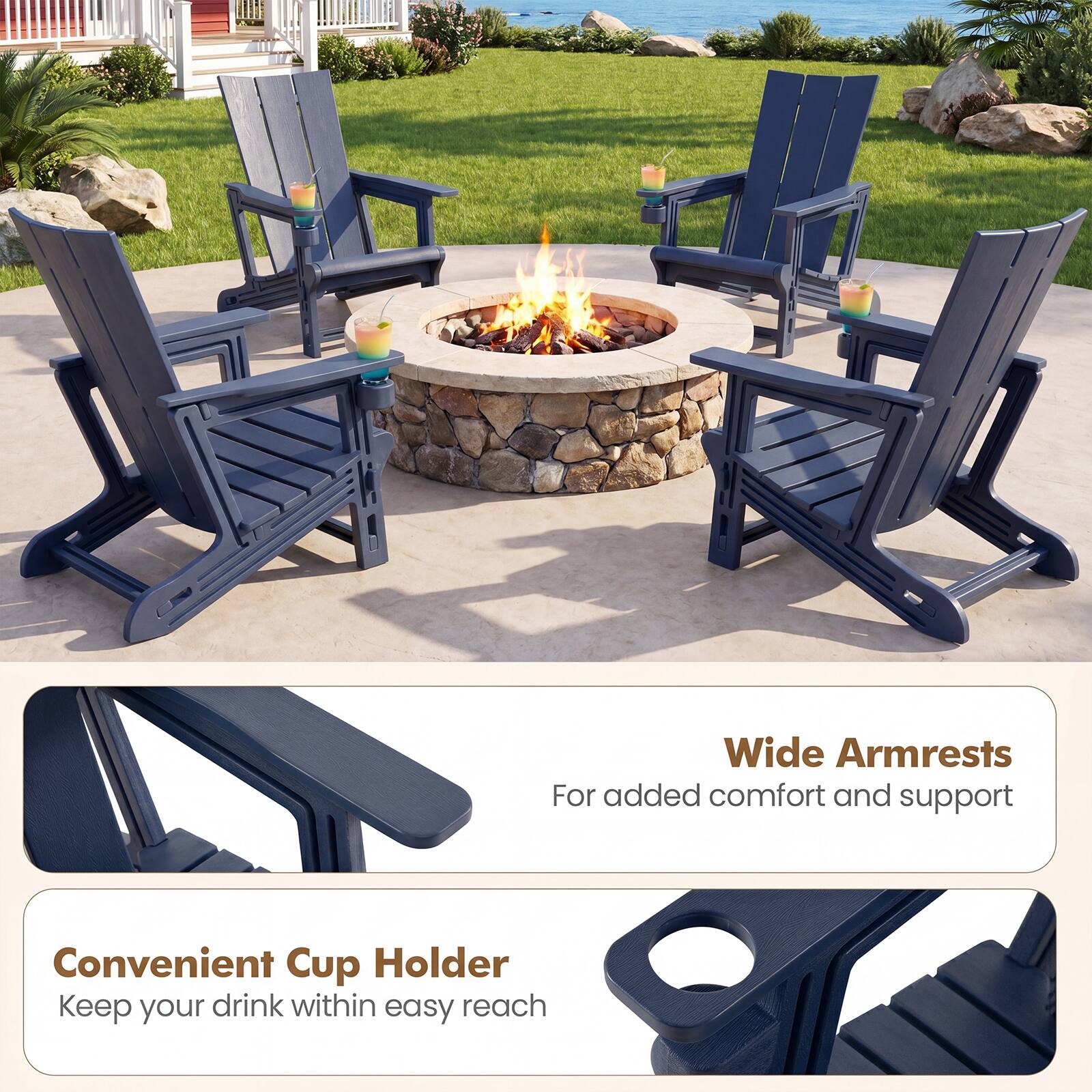Wide Armrests  
For added comfort and support  

Convenient Cup Holder  
Keep your drink within easy reach