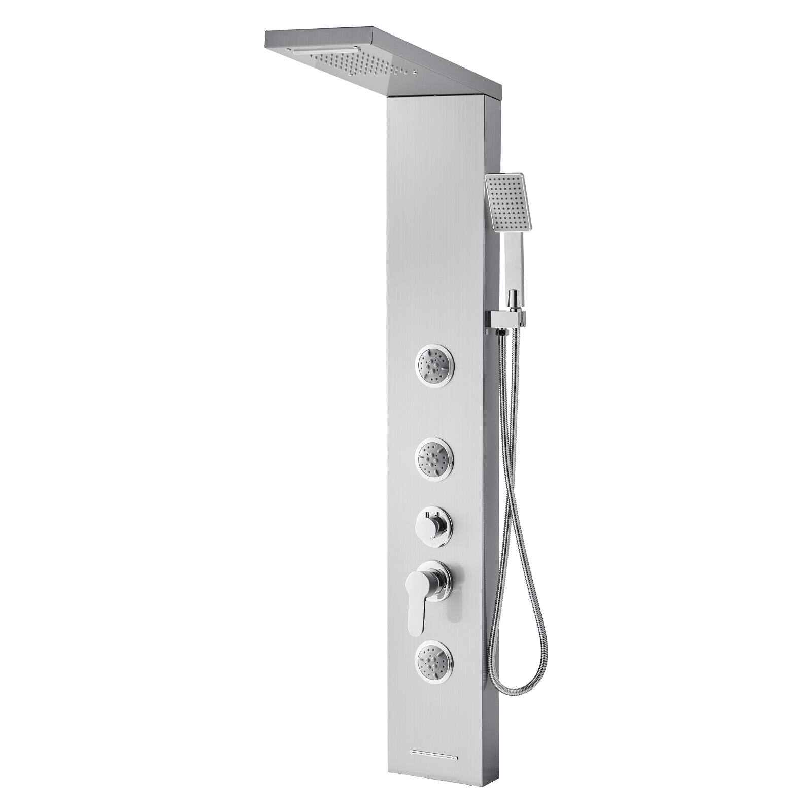 Alt View 5. VEVOR - Shower Panel Tower System with Rainfall Waterfall Shower Head, 53 in Brushed Stainless Steel Shower Column - Silver.