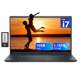 Dell - Inspiron 15 15.6" FHD Laptop,Intel Core i7-1255U,16GB RAM,1TB SSD+160GB Dock Set,Iris Xe Graphics,Win 11 Pro - Black