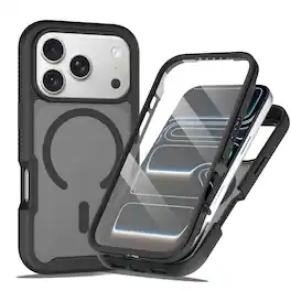 Dteck - for Apple iPhone 17 Pro Max Magnetic Matte Case with Built-in Screen Protector,Shockproof Full Body Protective Cover - Black