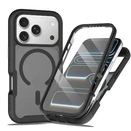Front. Dteck - for Apple iPhone 17 Pro Max Magnetic Matte Case with Built-in Screen Protector,Shockproof Full Body Protective Cover - Black.