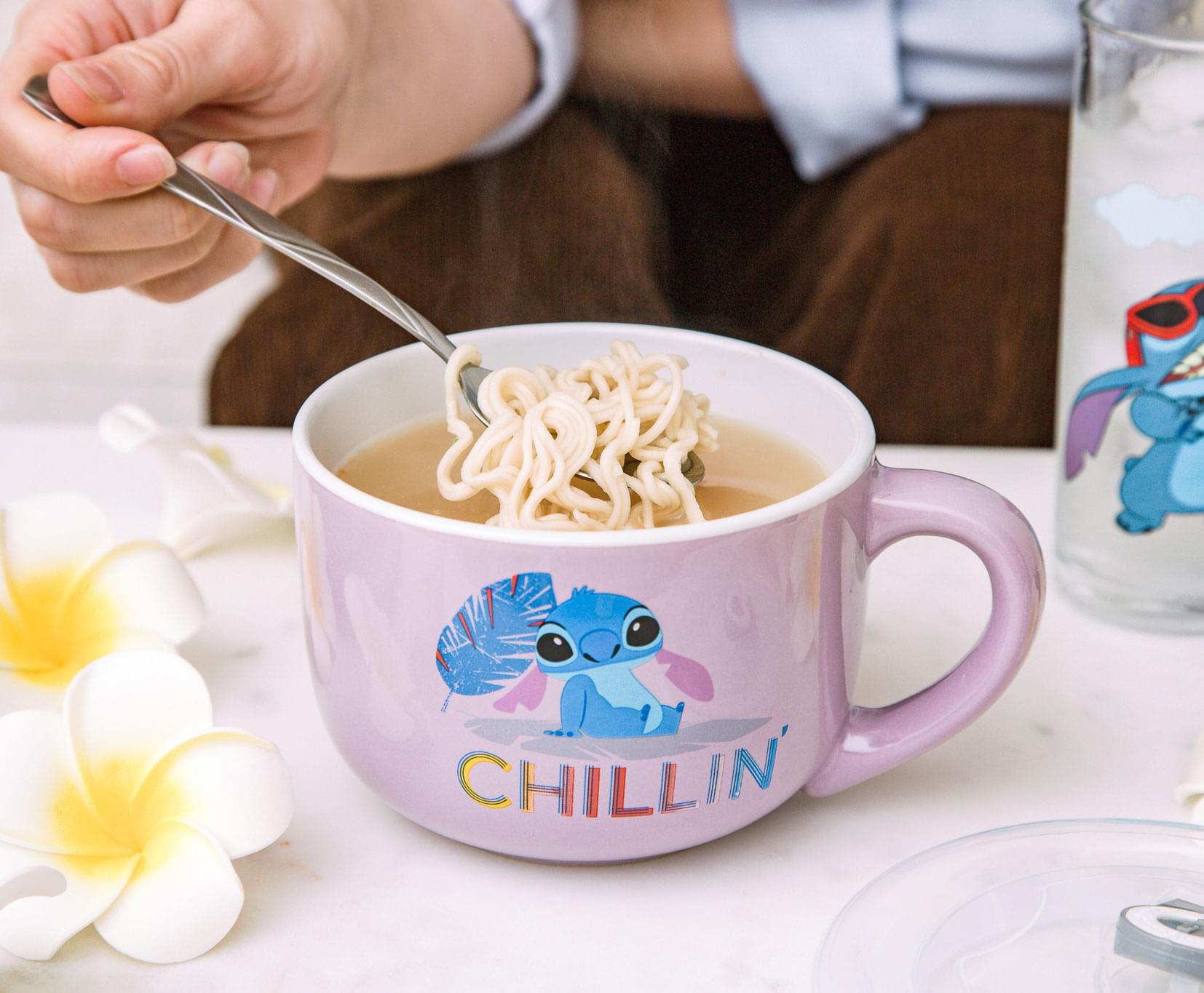 Alt View 4. Silver Buffalo - Disney Lilo & Stitch "Chillin" Ceramic Soup Mug With Vented Lid | Holds 24 Ounces - Blue.