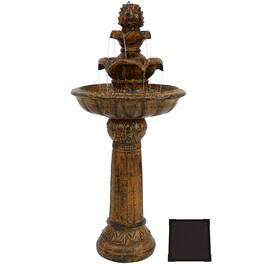 Sunnydaze - Ornate Elegance Outdoor Solar Fountain with Battery - Rustic