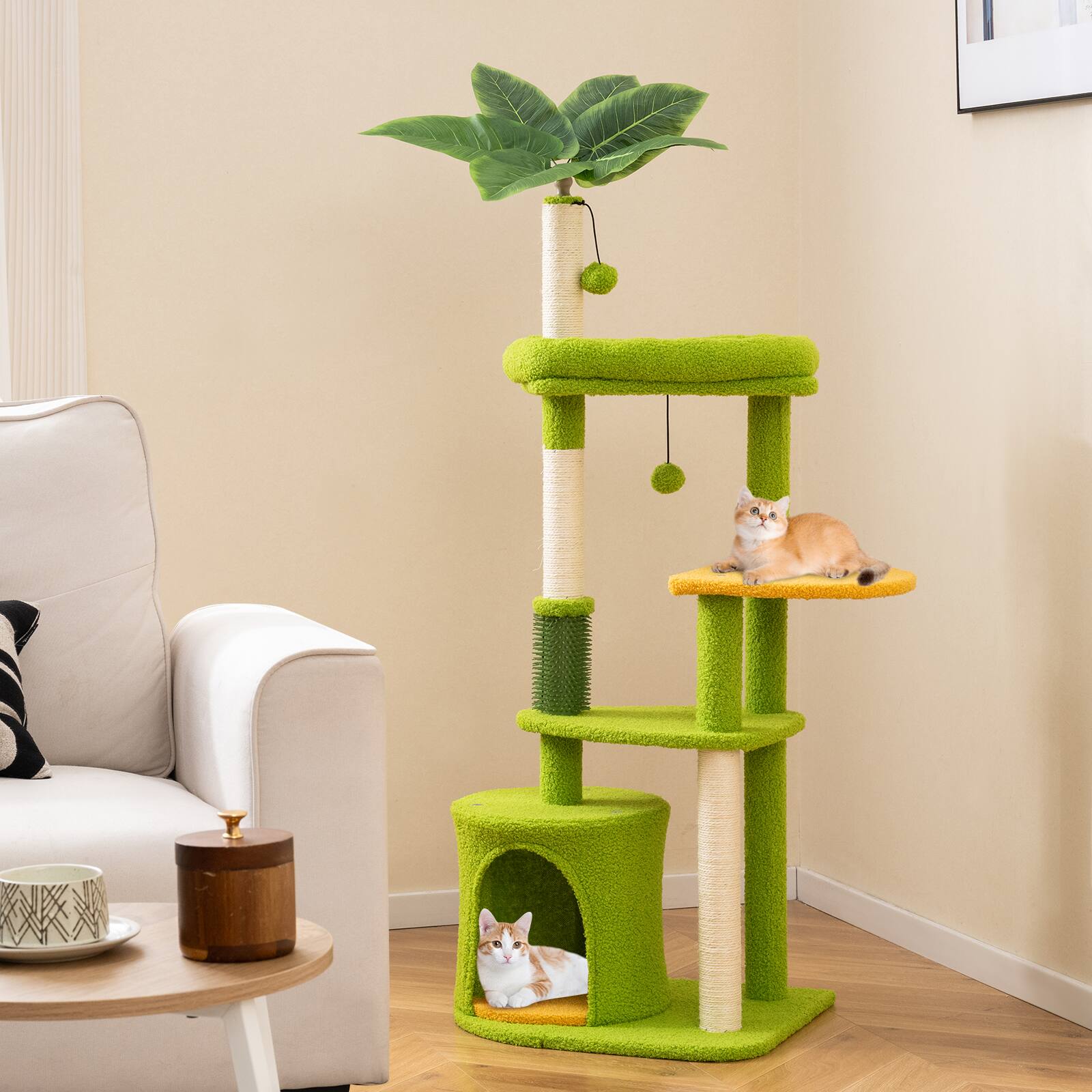 Alt View 1. Gymax - Gymax Cute Cat Tree for Adult Cats w/Artificial Leaves Condo Padded Perch Pompoms.