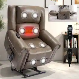 Ropilly - Leather Power Recliner, Dual Motor Lift Chair with Heat and Massage, 350 LBS Weight Capacity - Brown