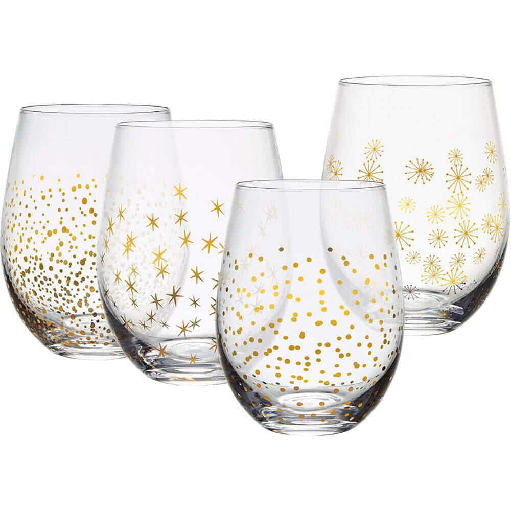 Front. Mikasa - Party 18oz Stemless Wine Glasses, Set of 4 - Decorative.