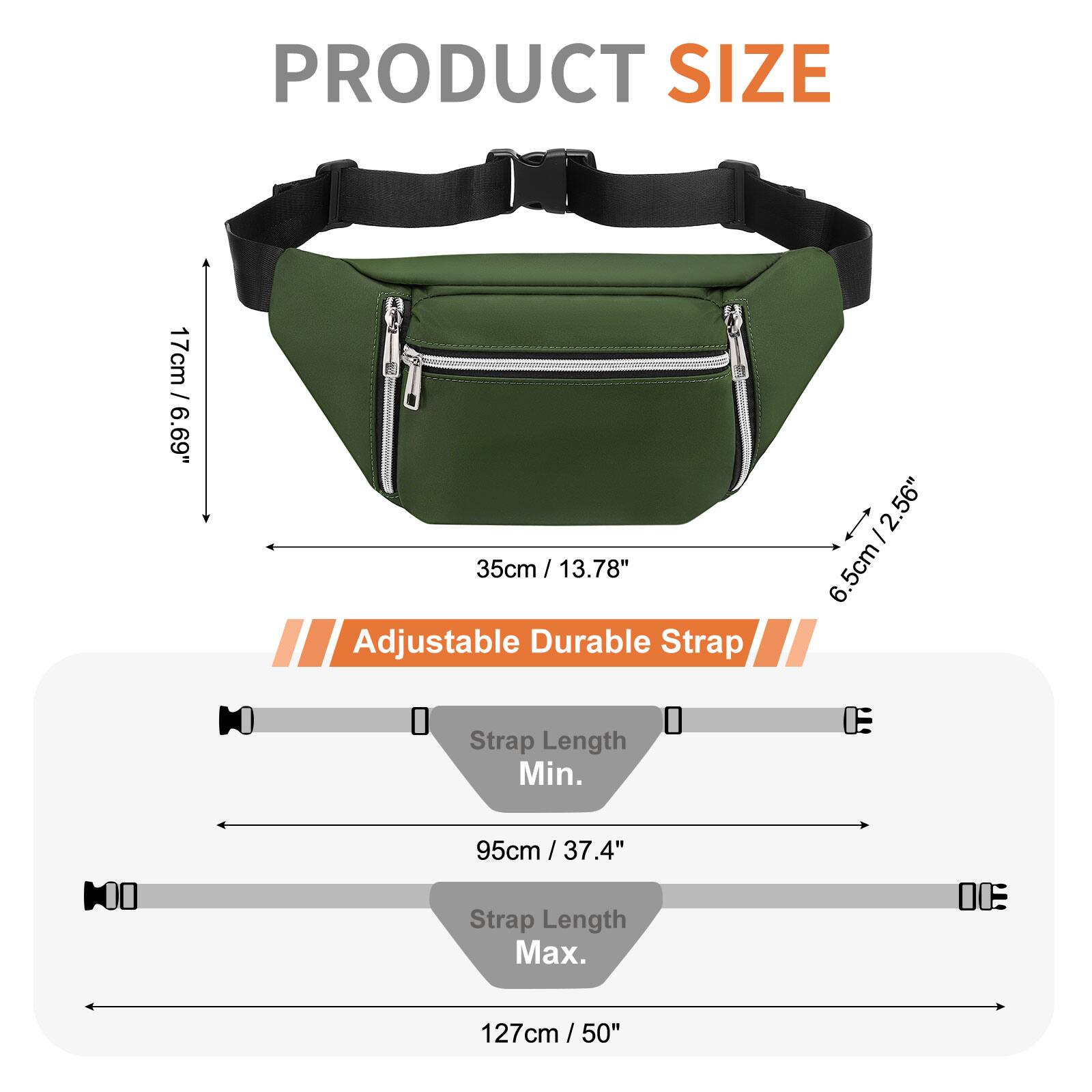 PRODUCT SIZE

- 17cm / 6.69"
- 35cm / 13.78"
- 5cm / 2.56"
- 6.5cm / 2.56"

Adjustable Durable Strap

- Strap Length Min. 95cm / 37.4"
- Strap Length Max. 127cm / 50"