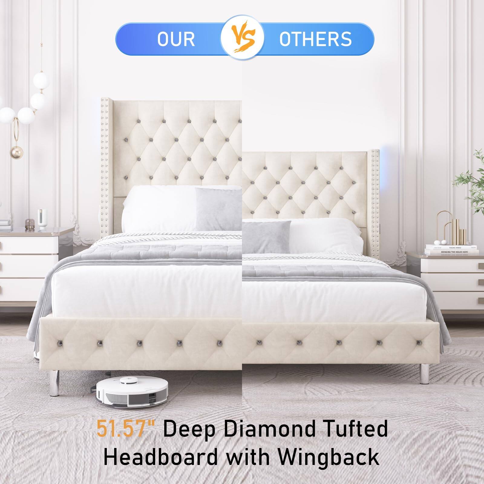 OUR VS OTHERS

51.57" Deep Diamond Tufted Headboard with Wingback