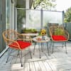 Front. Costway - Costway 3PCS Patio Rattan Bistro Furniture Set Cushioned Chair Table - Red.