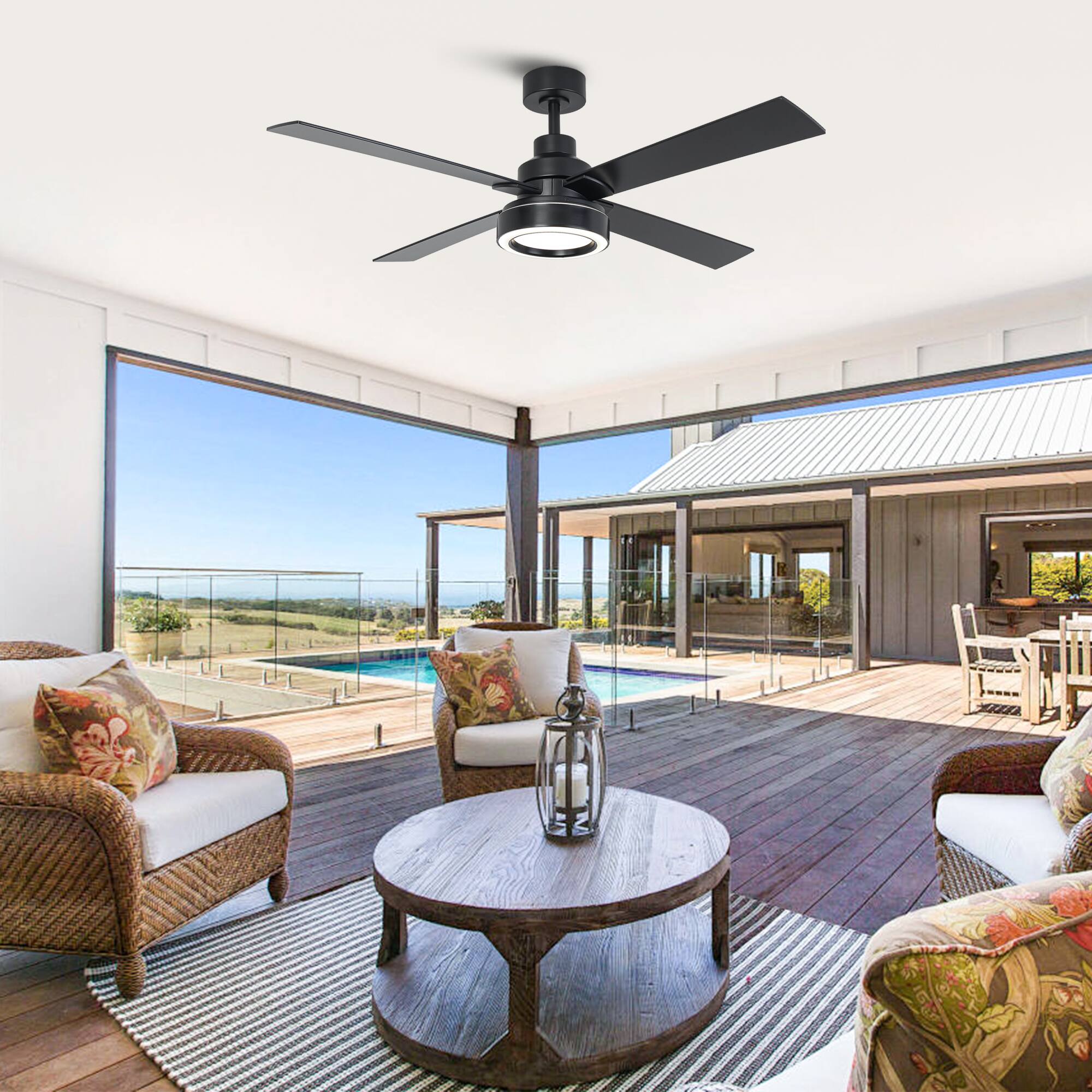 Alt View 1. Vaczon - 52 Inch Modern 4 Blades DC Motor Ceiling Fan with LED Light and Remote Control and APP - Black.