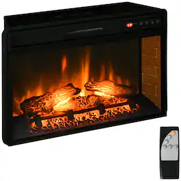 Homcom - 27" Electric Fireplace Insert, Retro Recessed Fireplace Heater with Realistic Log Flame, Remote Control