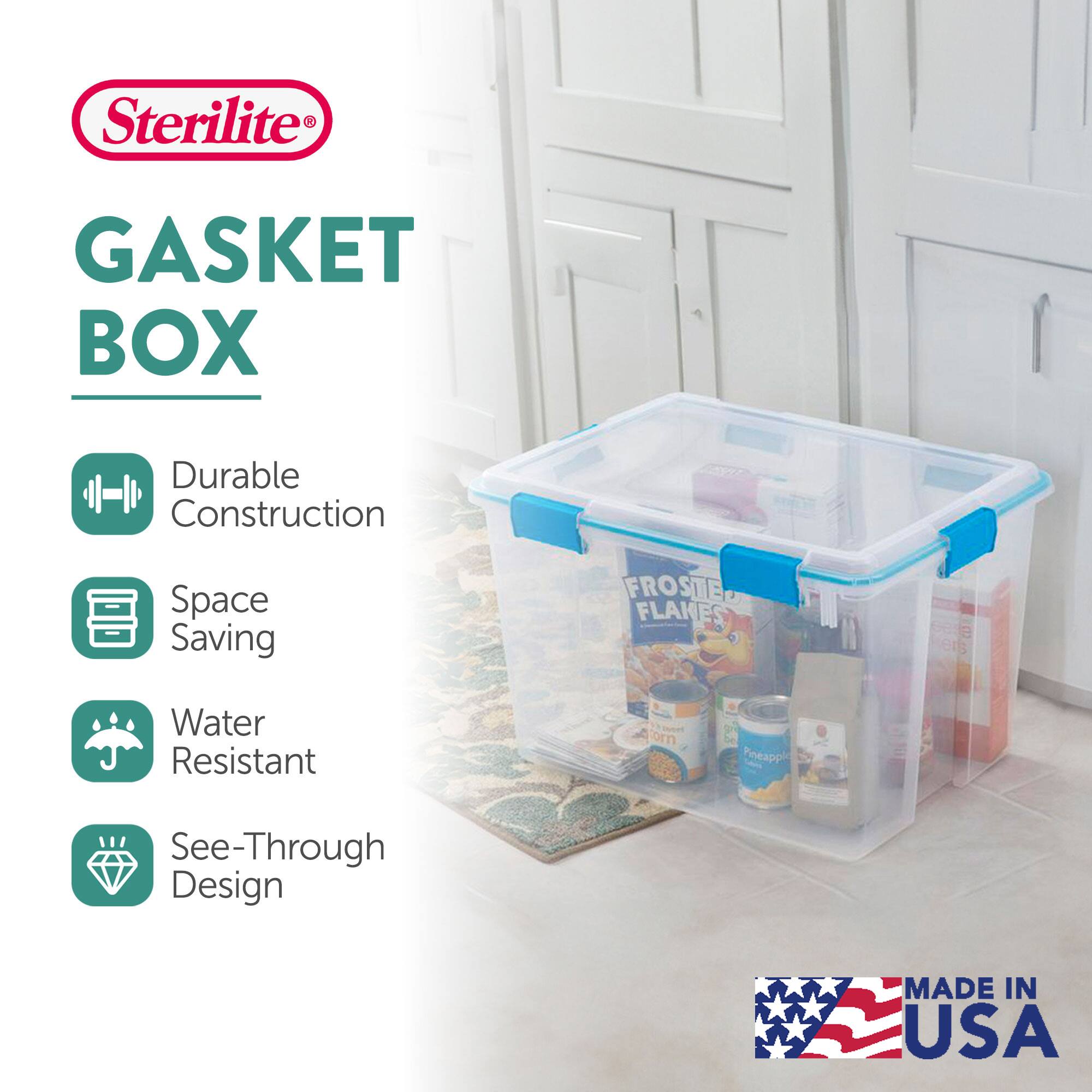 Sterilite GASKET BOX

- Durable Construction
- Space Saving
- Water Resistant
- See-Through Design

MADE IN USA