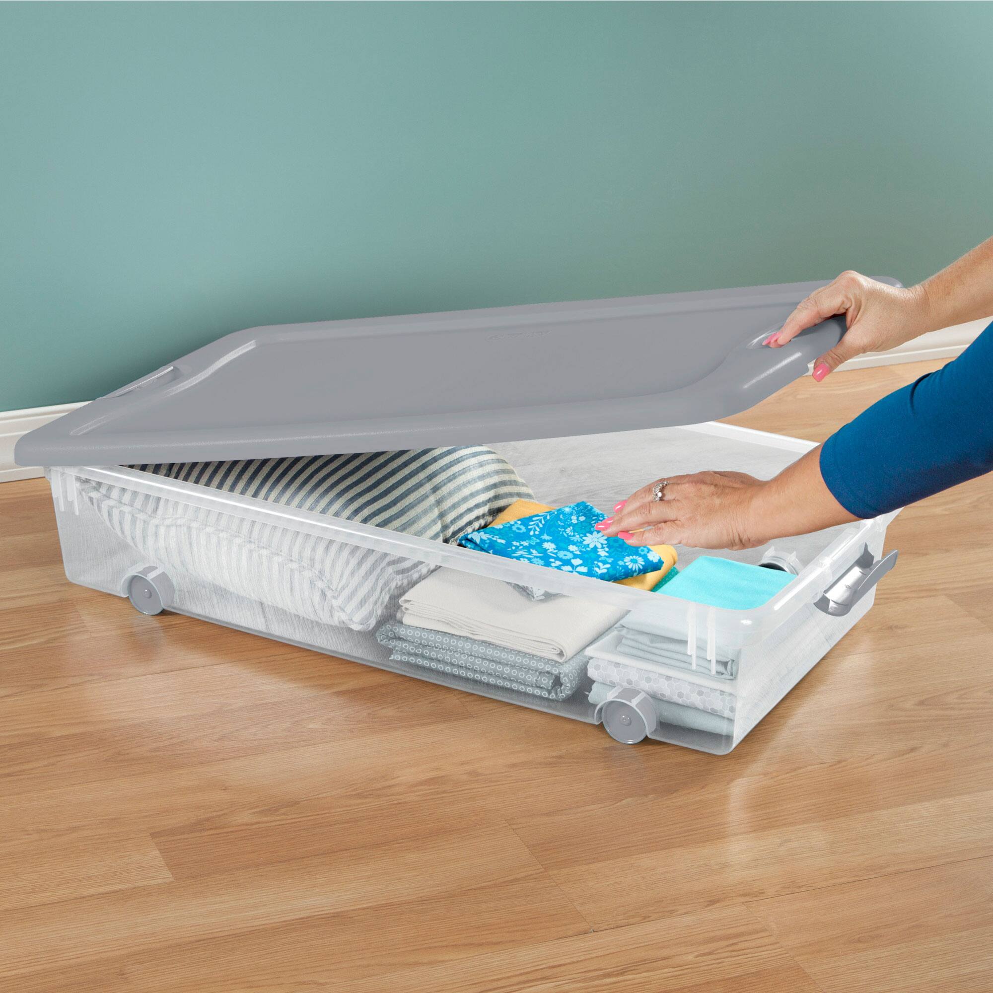 Alt View 3. Sterilite - Sterilite 56 Qt Wheeled Under Bed Storage Container, Plastic Bin, Silver, 4 Pack - Silver.