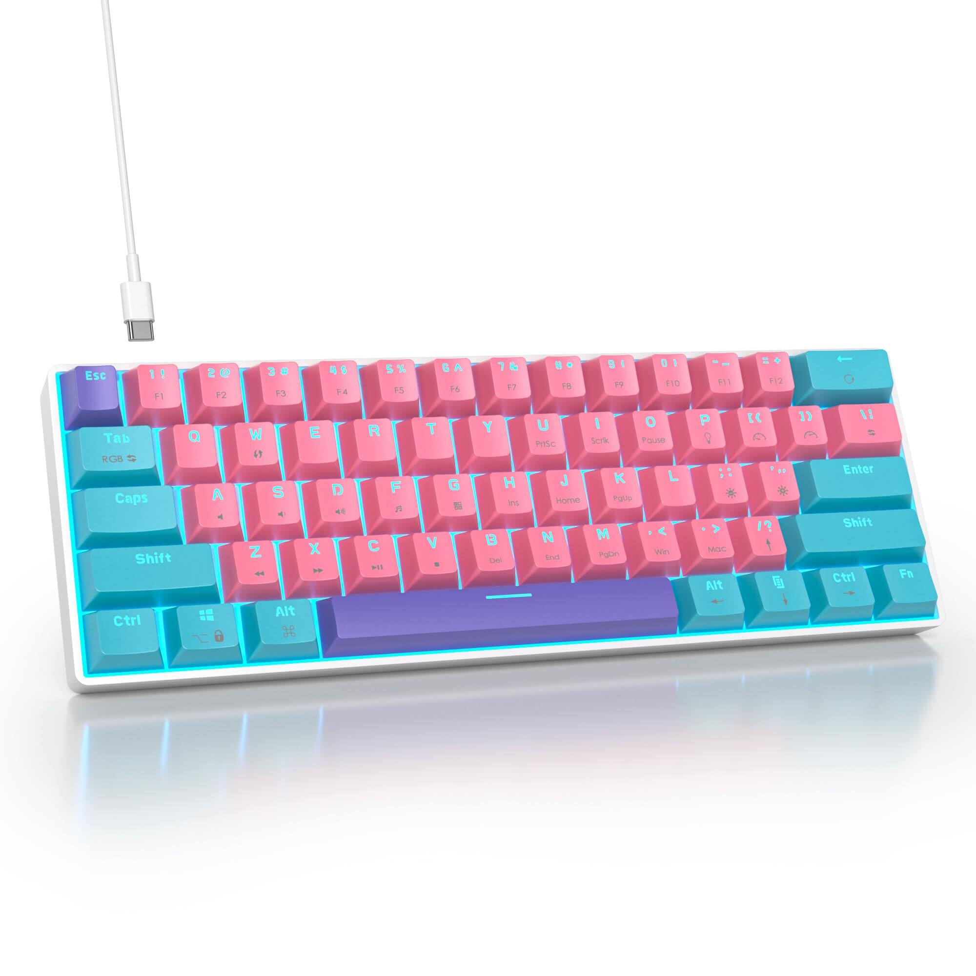 Cozy Serene - Protable 60 Percent Gaming Mechanical Mini Compact Rgb Backlit 61 Keys Wired Office With Red For Mac/win Mini 60 - zhi/red Switch
