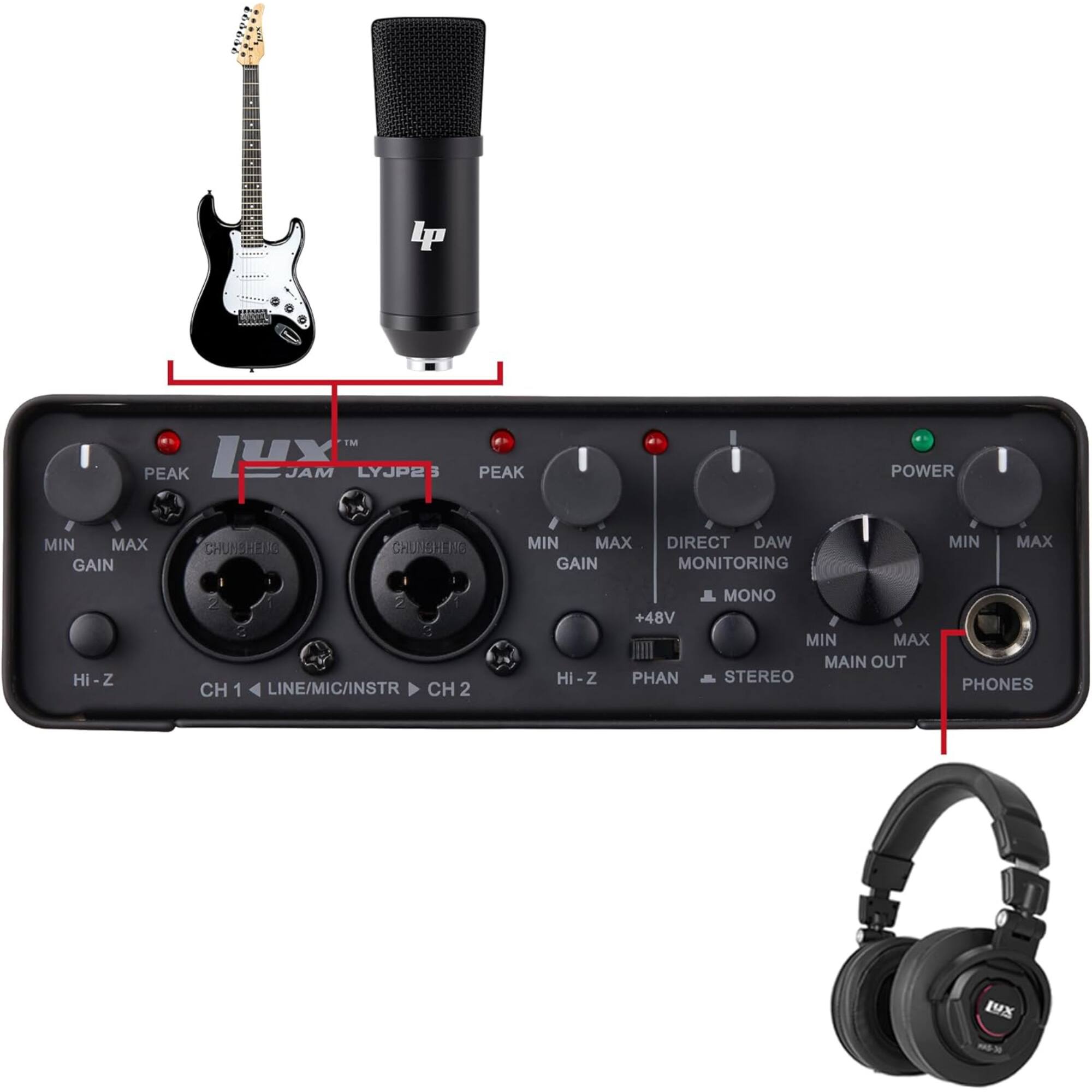 LyxJam 2x2 USB Audio Interface with ASIO Driver, Creative Studio