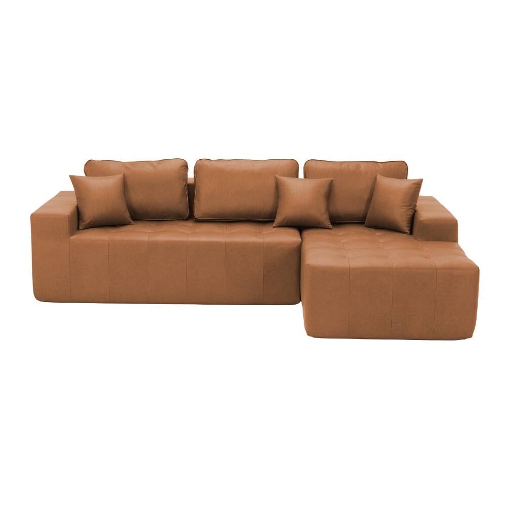 Back. Loheer - Loheer Faux Leather Sofa Bed L-Shaped Sectional Couch Corner Chaise Light Brown - Light Brown.