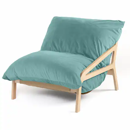 Front. Jaxx - Pillow Saxx Dream Lounger with Wood Frame - 3-in-1 Bean Bag Accent Chair, Recliner & Sleeper, Lush Velvet Turquoise - Lush Velvet Turquoise.