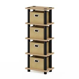 Furinno - Turn-N-Tube 4-Bins System Rack, Oak - Oak/Black/Light Brown