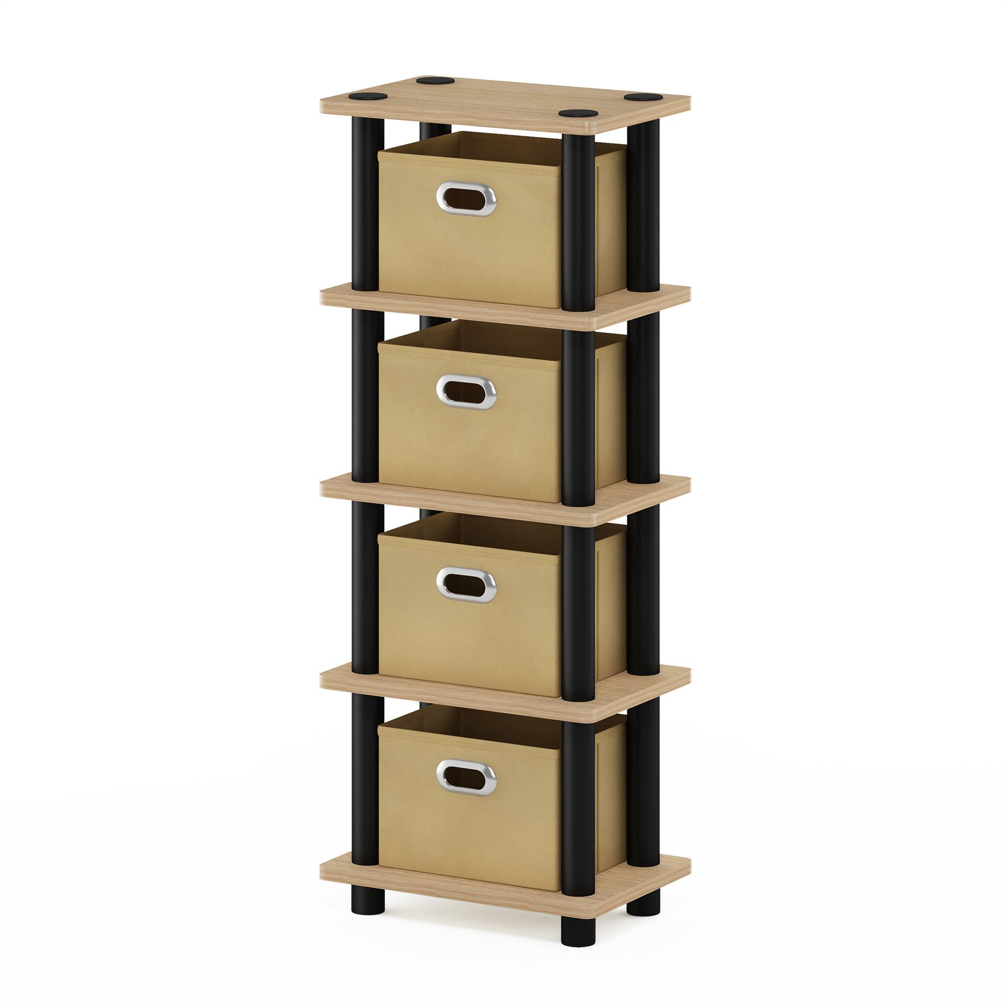 Front. Furinno - Turn-N-Tube 4-Bins System Rack, Oak - Oak/Black/Light Brown.