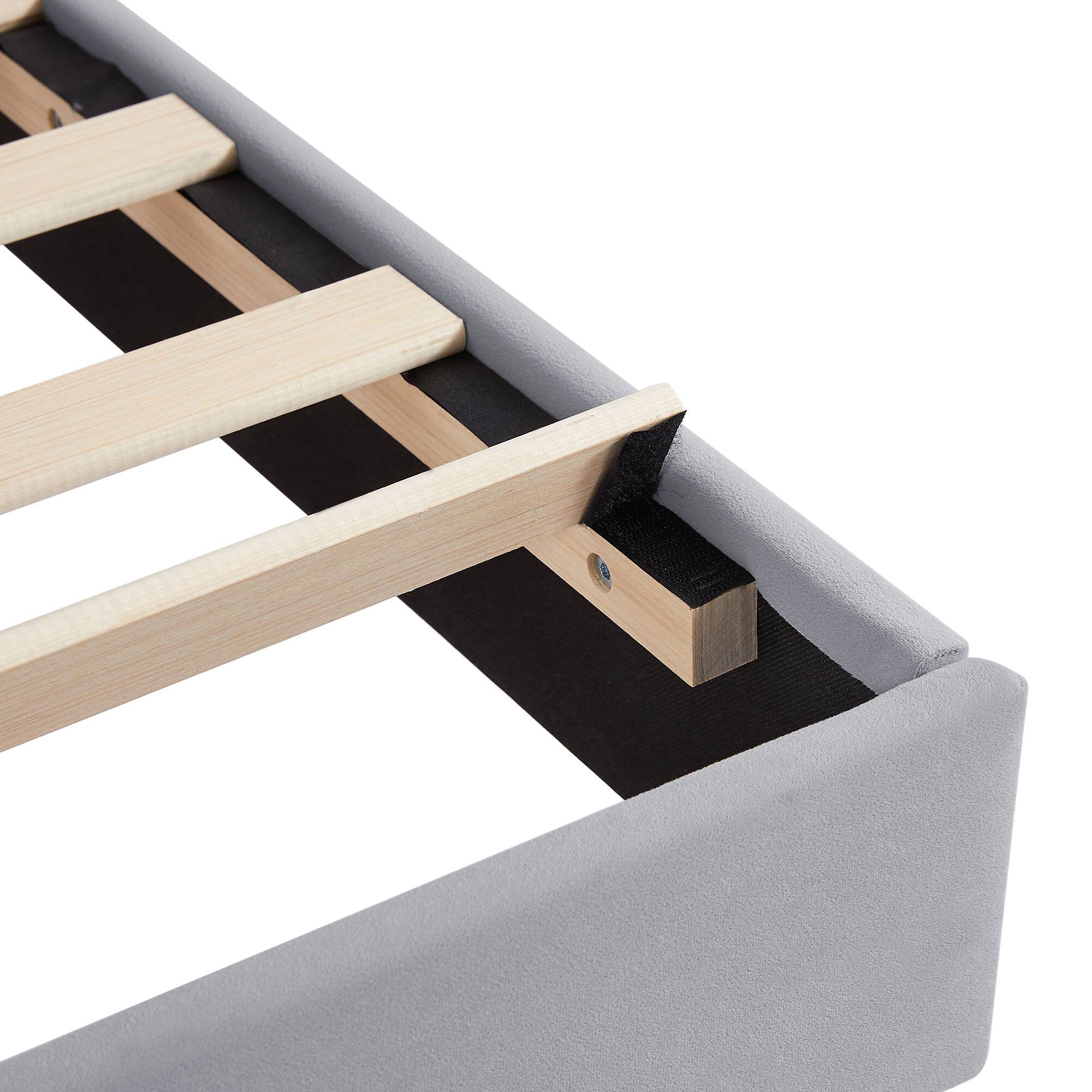 Alt View 4. Vecelo - Twin Size Upholstered Bed With Adjustable Headboard And Underbed Storage - Metal Platform Bed,Quiet Design - Beige.