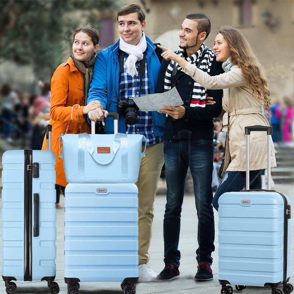 Alt View 1. Brick Attic - 5 Piece Luggage Set PC ABS Hardshell Lightweight Suitcases for Travelling with 4 Universal Wheels TSA Lock Carry on - Light blue.