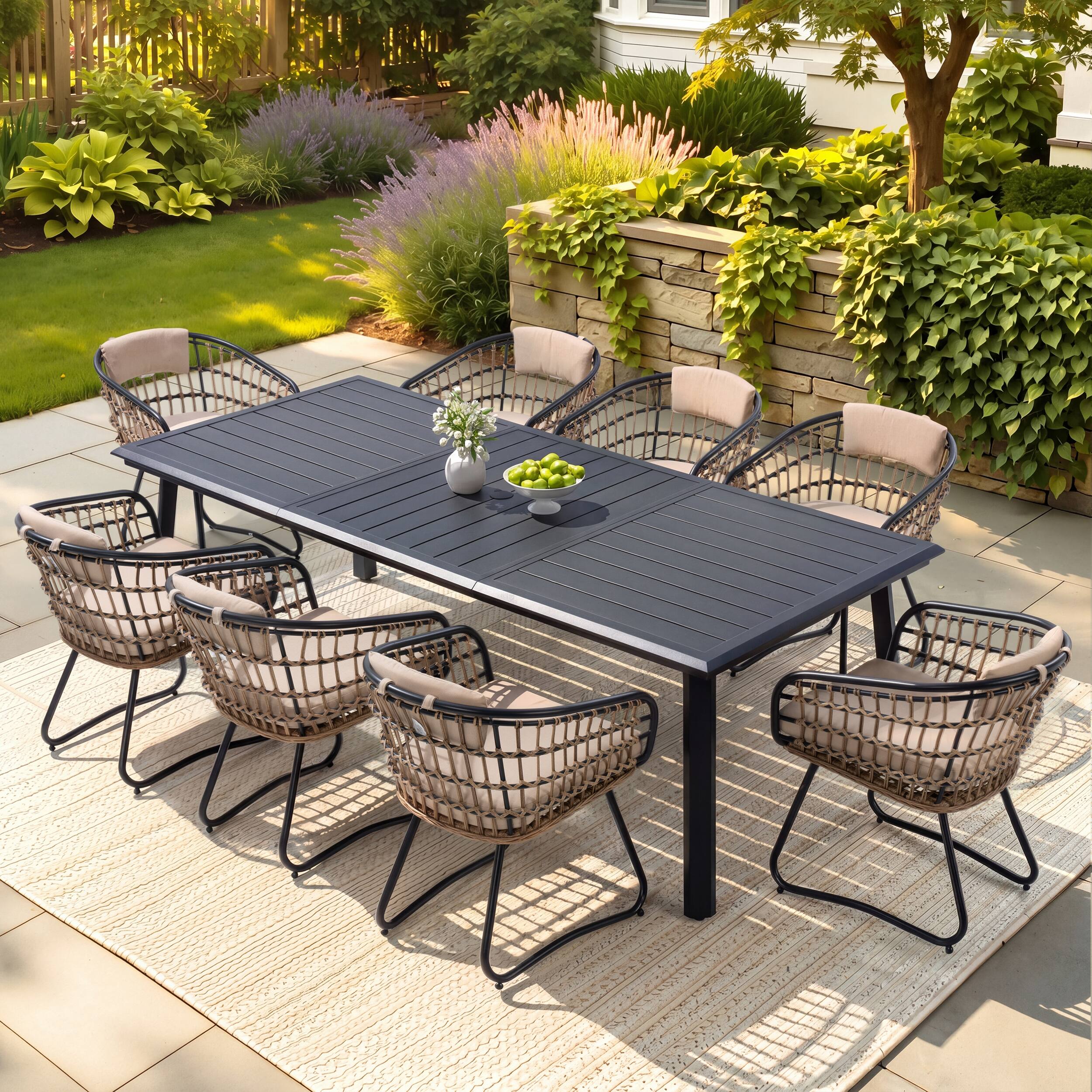 Alt View 2. Crestlive Products - Crestlive Products 7/9/11pc Water Proof All-Aluminum Patio Dining Set Rectangle Table Wicker Chairs with Cushion - Beige-9PC.