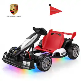 Wisairt - Porsche Licensed 24V Electric Drift Go Kart for Kids 6+ Adjustable 14 mph - White