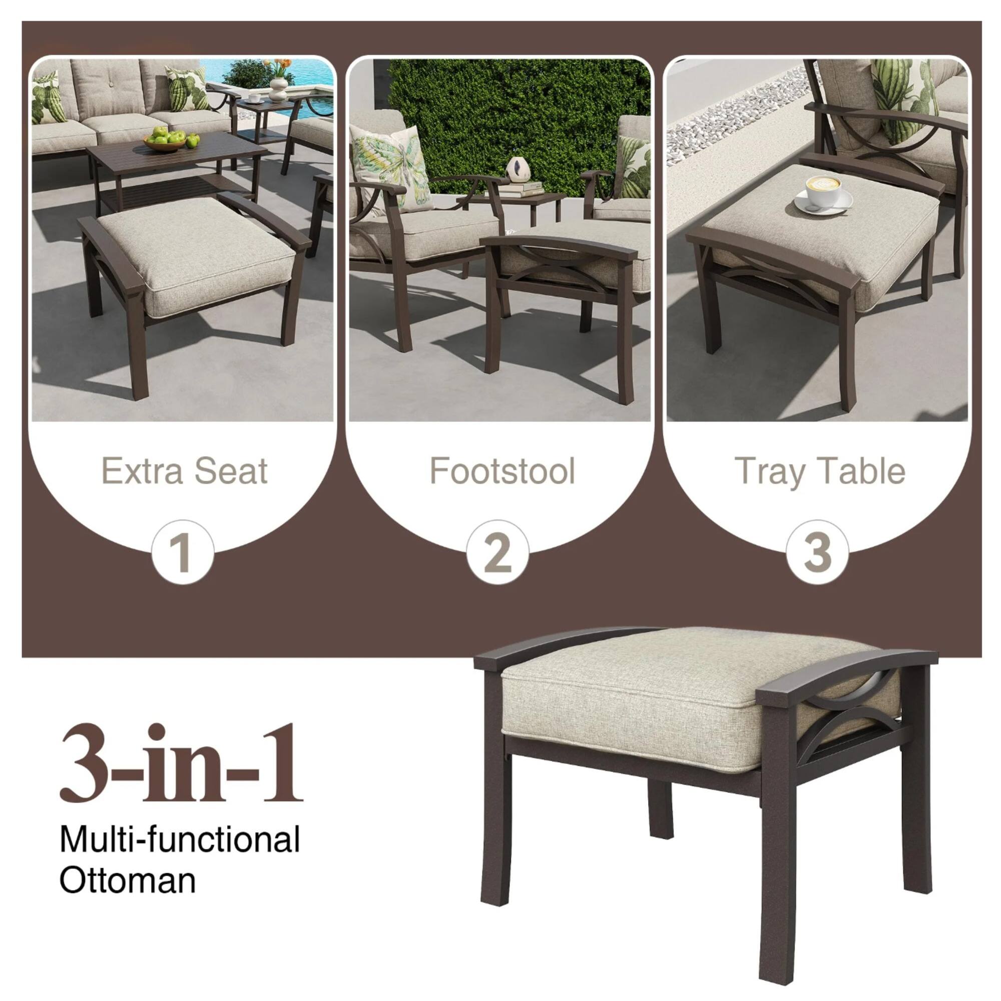 Extra Seat Footstool Tray Table 1 2 3 3-in-1 Multi-functional Ottoman