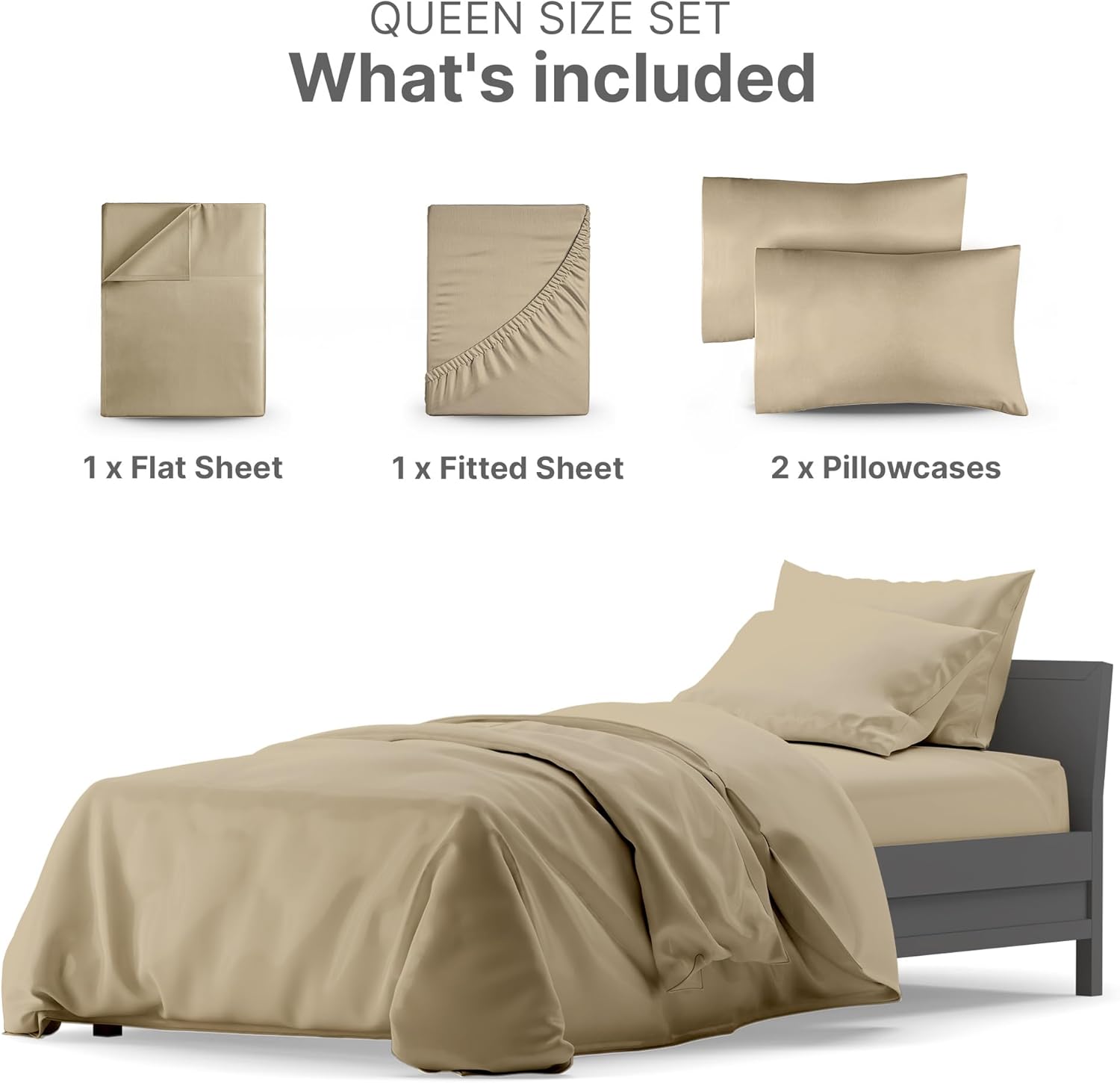 QUEEN SIZE SET  
What's included  

1 x Flat Sheet  
1 x Fitted Sheet  
2 x Pillowcases